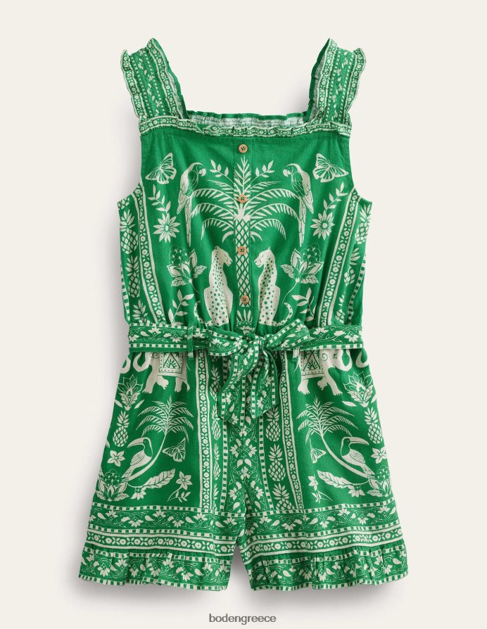 πλούσια σμαραγδένια Γκόα είδη ένδυσης λινό-βαμβακερό βολάν playsuit Boden κορίτσια 464PH82754