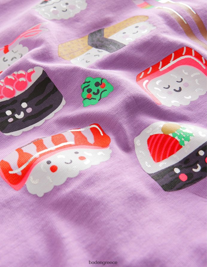 λούπινο μωβ σούσι είδη ένδυσης εμπριμέ γραφικό μπλουζάκι Boden κορίτσια 464PH82853