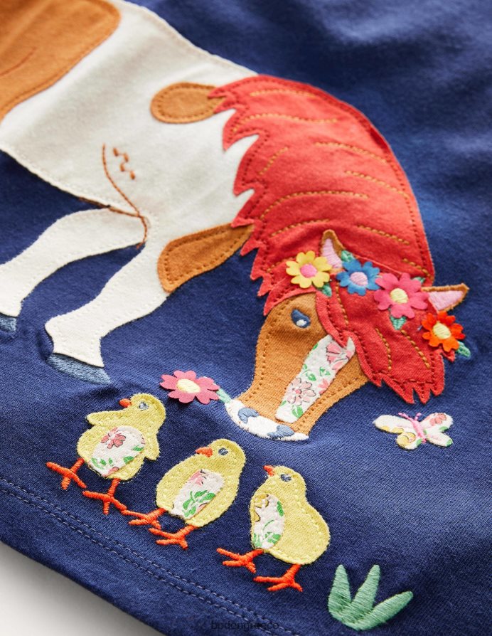 δεξιά μπλε άλογο είδη ένδυσης μακρυμάνικο απλικέ τοπ Boden κορίτσια 464PH82869