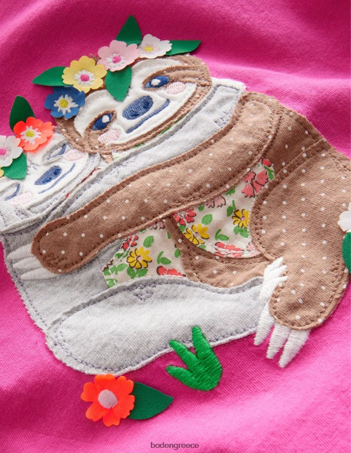 γαργαλημένους ροζ νωθρούς είδη ένδυσης μεγάλο απλικέ τοπ Boden κορίτσια 464PH82870