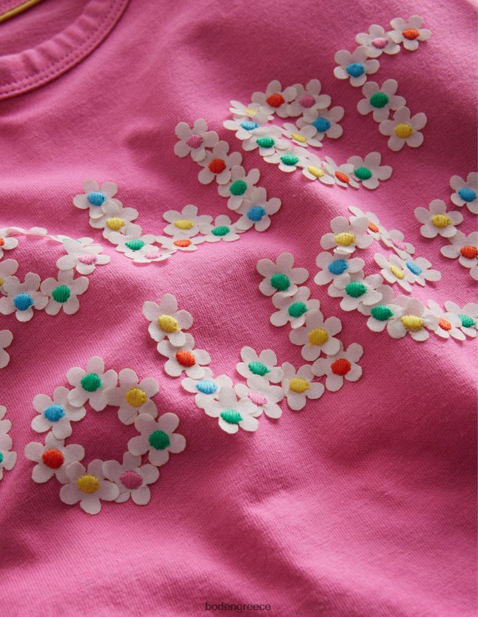 έντονο ροζ πέταλο είδη ένδυσης φτερούγισμα σλόγκαν μπλουζάκι Boden κορίτσια 464PH82929