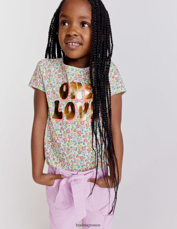 λουλούδι βανίλιας λουλουδάτο είδη ένδυσης μπλουζάκι σλόγκαν με στάμπα με φύλλο αλουμινίου Boden κορίτσια 464PH82980