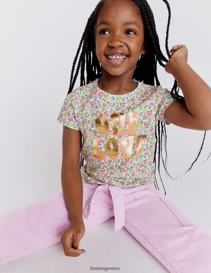 λουλούδι βανίλιας λουλουδάτο είδη ένδυσης μπλουζάκι σλόγκαν με στάμπα με φύλλο αλουμινίου Boden κορίτσια 464PH82980