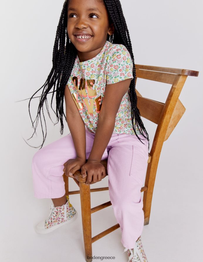 λουλούδι βανίλιας λουλουδάτο είδη ένδυσης μπλουζάκι σλόγκαν με στάμπα με φύλλο αλουμινίου Boden κορίτσια 464PH82980