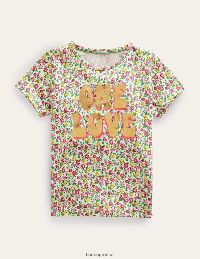 λουλούδι βανίλιας λουλουδάτο είδη ένδυσης μπλουζάκι σλόγκαν με στάμπα με φύλλο αλουμινίου Boden κορίτσια 464PH82980