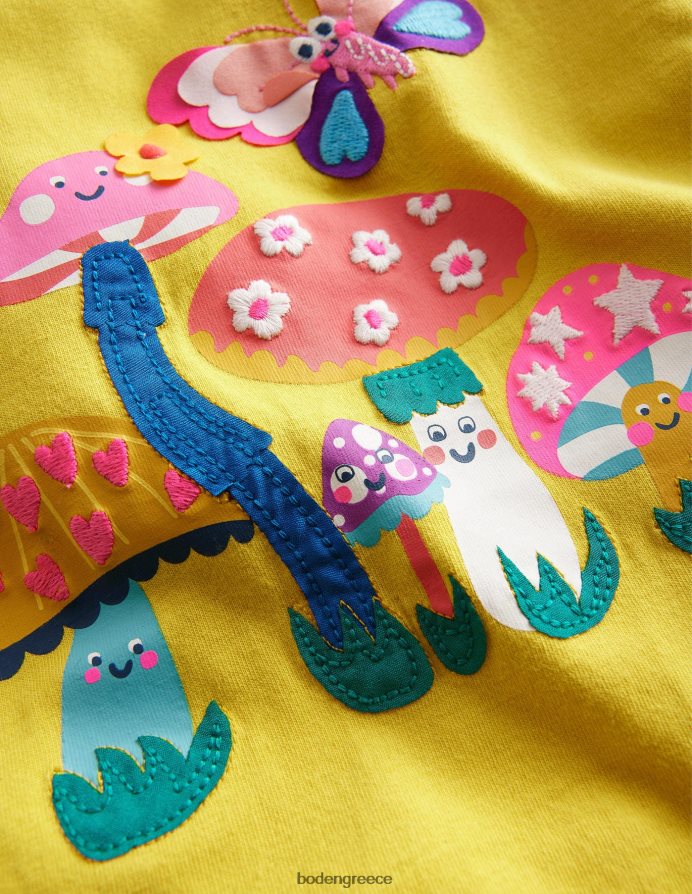 κίτρινα μανιτάρια είδη ένδυσης εμπριμέ μπλουζάκι φτερού Boden κορίτσια 464PH83008