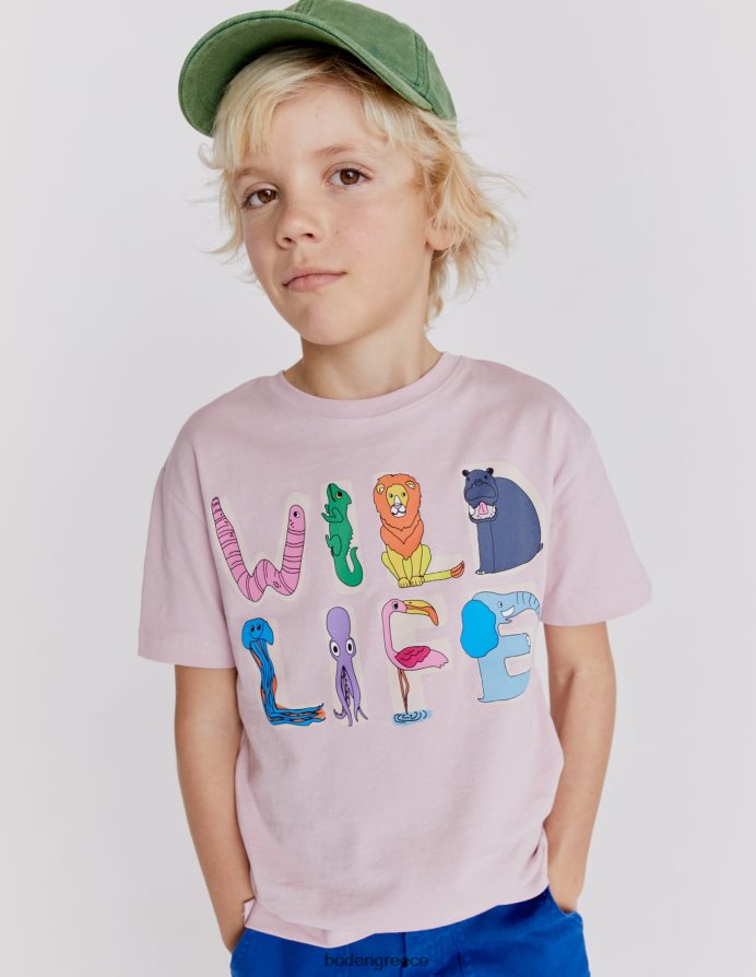 γαλλική ροζ άγρια ​​ζωή είδη ένδυσης γραφικό μπλουζάκι Boden κορίτσια 464PH83011