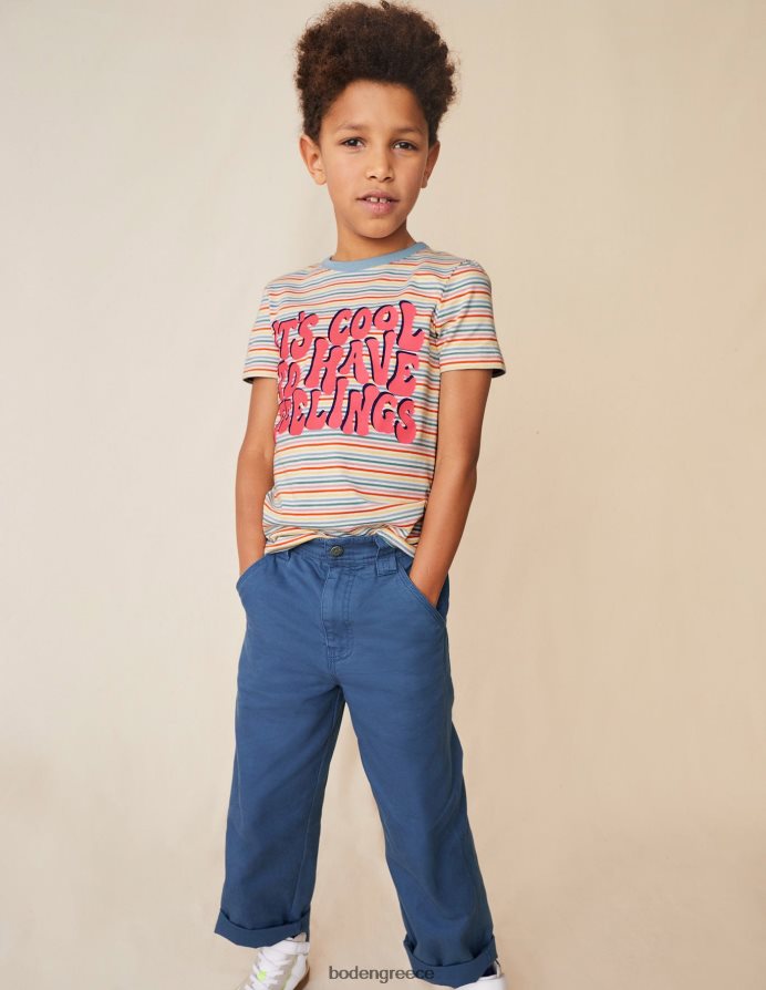 πολλαπλό ουράνιο τόξο είδη ένδυσης ριγέ σλόγκαν μπλουζάκι Boden κορίτσια 464PH83061