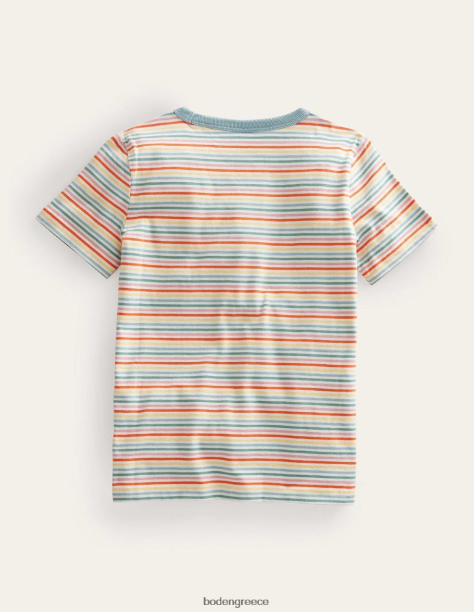 πολλαπλό ουράνιο τόξο είδη ένδυσης ριγέ σλόγκαν μπλουζάκι Boden κορίτσια 464PH83061