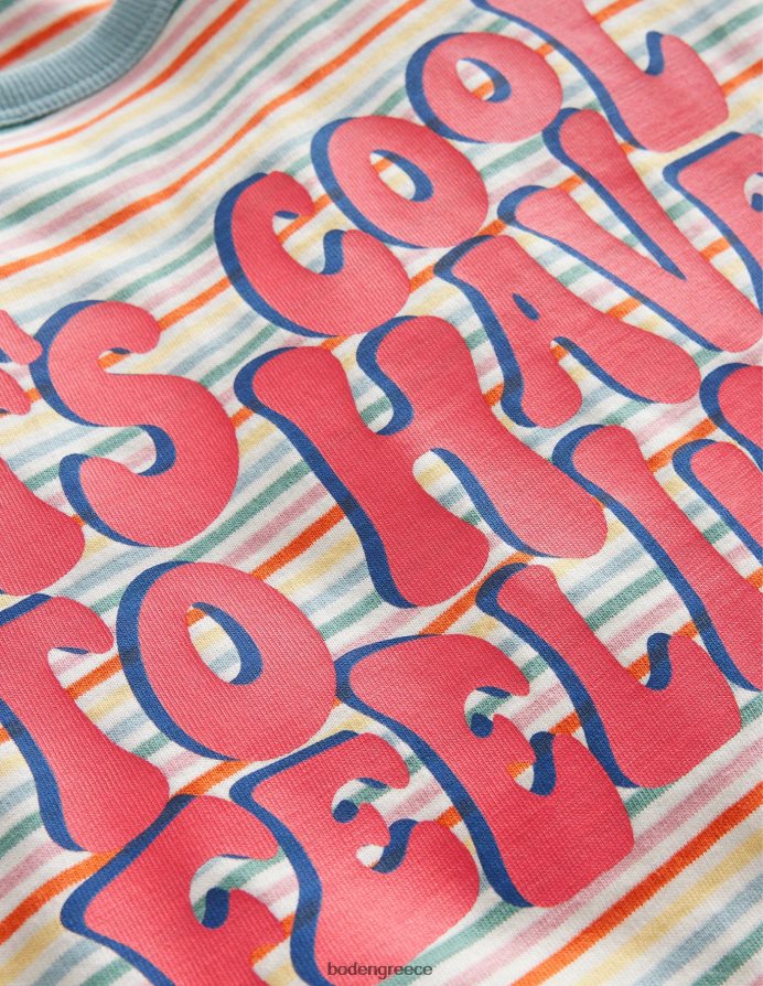 πολλαπλό ουράνιο τόξο είδη ένδυσης ριγέ σλόγκαν μπλουζάκι Boden κορίτσια 464PH83061