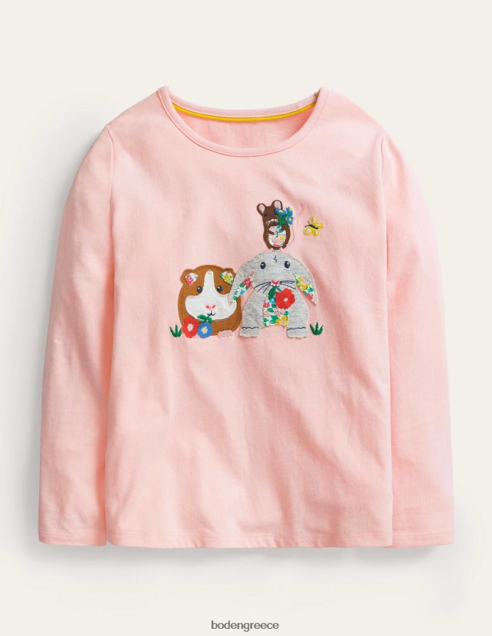 ροζ ινδικό χοιρίδιο είδη ένδυσης μακρυμάνικο απλικέ τοπ Boden κορίτσια 464PH83078