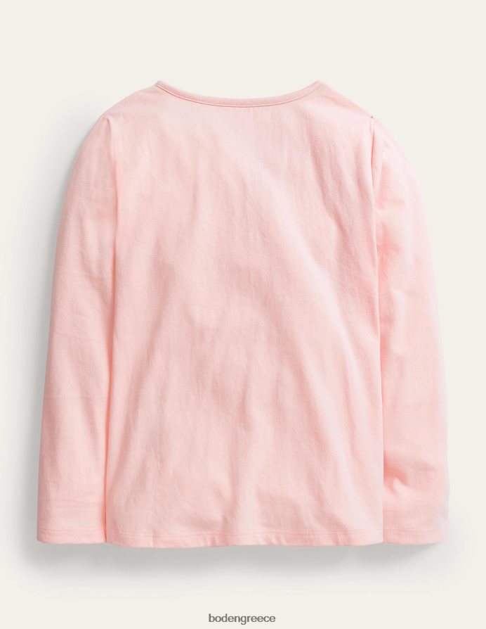 ροζ ινδικό χοιρίδιο είδη ένδυσης μακρυμάνικο απλικέ τοπ Boden κορίτσια 464PH83078