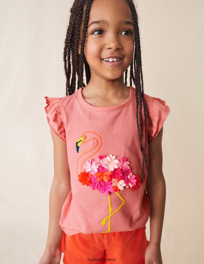 σορμπέ ροδάκινο φλαμίνγκο είδη ένδυσης κεντητό φλουτερ τοπ Boden κορίτσια 464PH83084