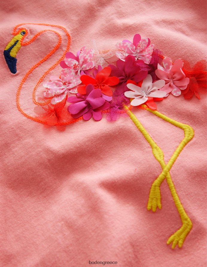 σορμπέ ροδάκινο φλαμίνγκο είδη ένδυσης κεντητό φλουτερ τοπ Boden κορίτσια 464PH83084