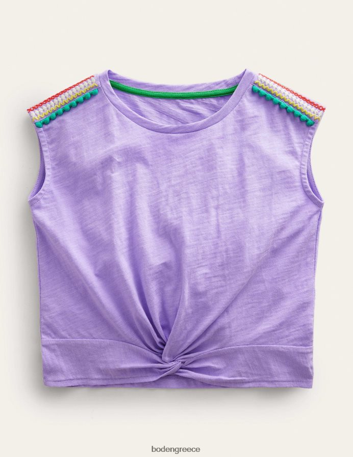 όμορφο μωβ λεβάντας είδη ένδυσης μαζεμένο μπροστινό μπλουζάκι Boden κορίτσια 464PH83092