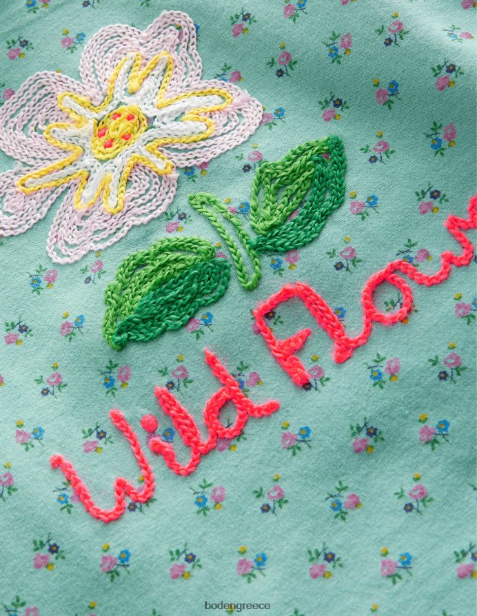 τυρκουάζ μπλε αγριολούλουδο είδη ένδυσης κεντημένο τοπ Boden κορίτσια 464PH83100