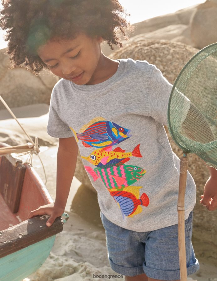 ασημένια μάργα ψάρια είδη ένδυσης Βαμβακερό μπλουζάκι με γραφικά στάμπα Boden κορίτσια 464PH83122