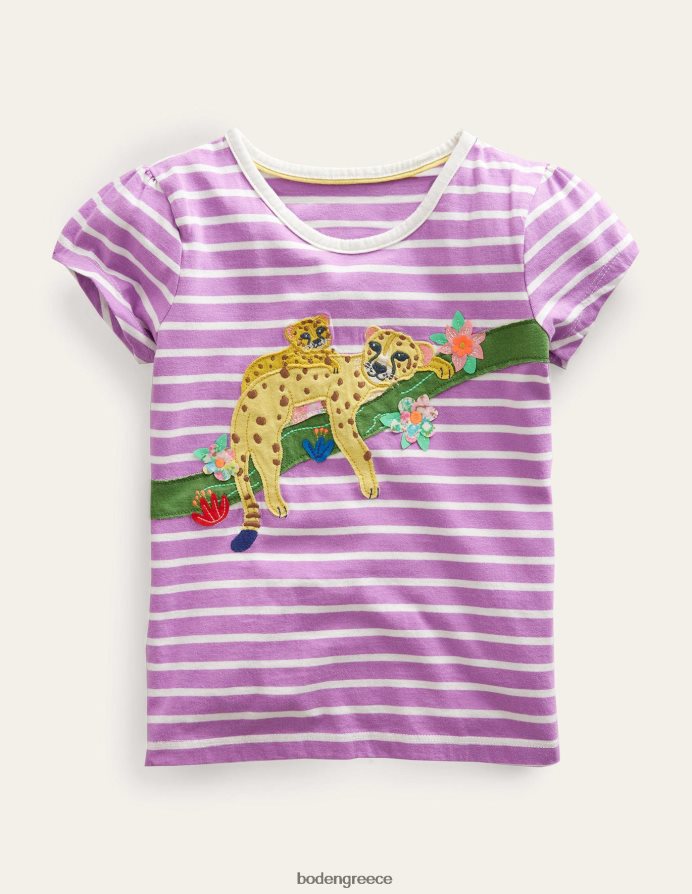 λεοπαρδάλεις λούπινου μοβ/ιβουάρ είδη ένδυσης μεγάλο απλικέ τοπ Boden κορίτσια 464PH83221