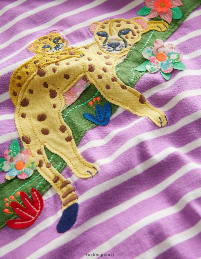 λεοπαρδάλεις λούπινου μοβ/ιβουάρ είδη ένδυσης μεγάλο απλικέ τοπ Boden κορίτσια 464PH83221