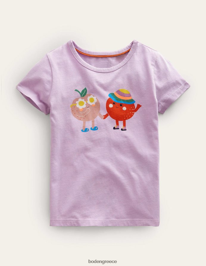 γλυκού μπιζελιού μωβ ροδάκινα είδη ένδυσης εμπριμέ γραφικό μπλουζάκι Boden κορίτσια 464PH83289