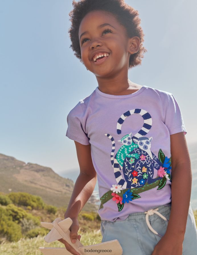 μαλακός λεμούριος λεβάντας είδη ένδυσης απλικέ μπλουζάκι Boden κορίτσια 464PH8757