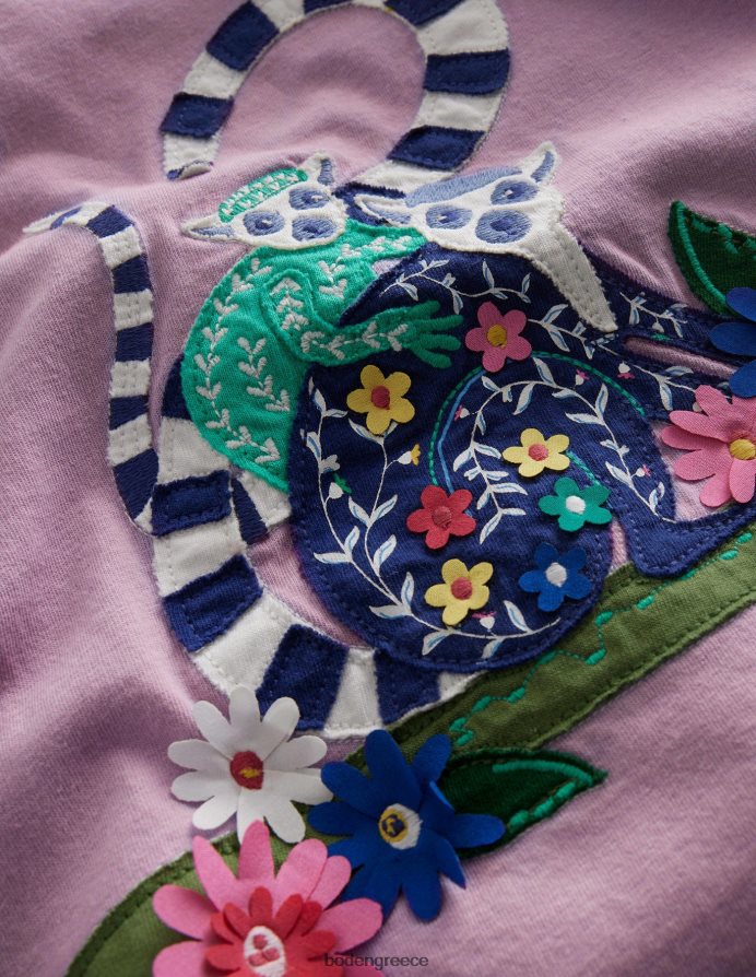 μαλακός λεμούριος λεβάντας είδη ένδυσης απλικέ μπλουζάκι Boden κορίτσια 464PH8757