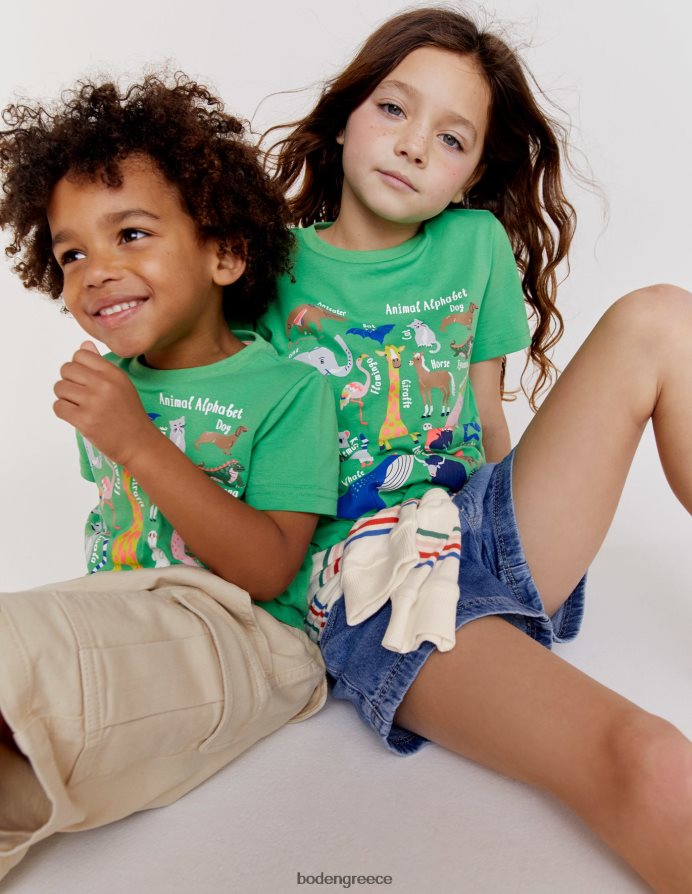 αλφάβητο πράσινο αλόη ζώων είδη ένδυσης T-shirt εκπαίδευσης ζώων Boden κορίτσια 464PH83128