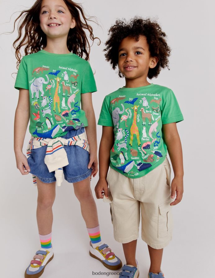 αλφάβητο πράσινο αλόη ζώων είδη ένδυσης T-shirt εκπαίδευσης ζώων Boden κορίτσια 464PH83128