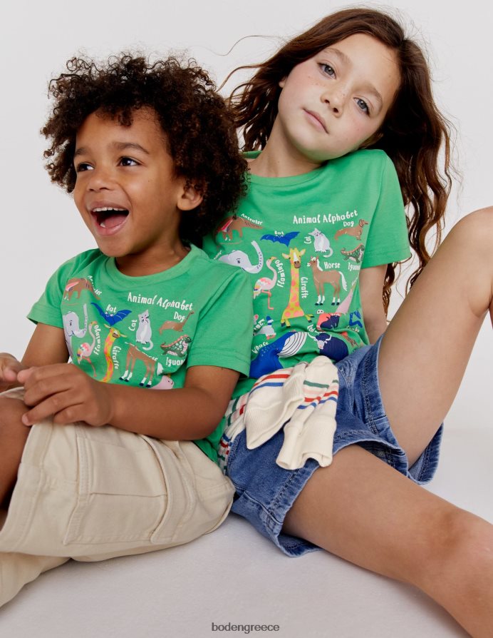 αλφάβητο πράσινο αλόη ζώων είδη ένδυσης T-shirt εκπαίδευσης ζώων Boden κορίτσια 464PH83128
