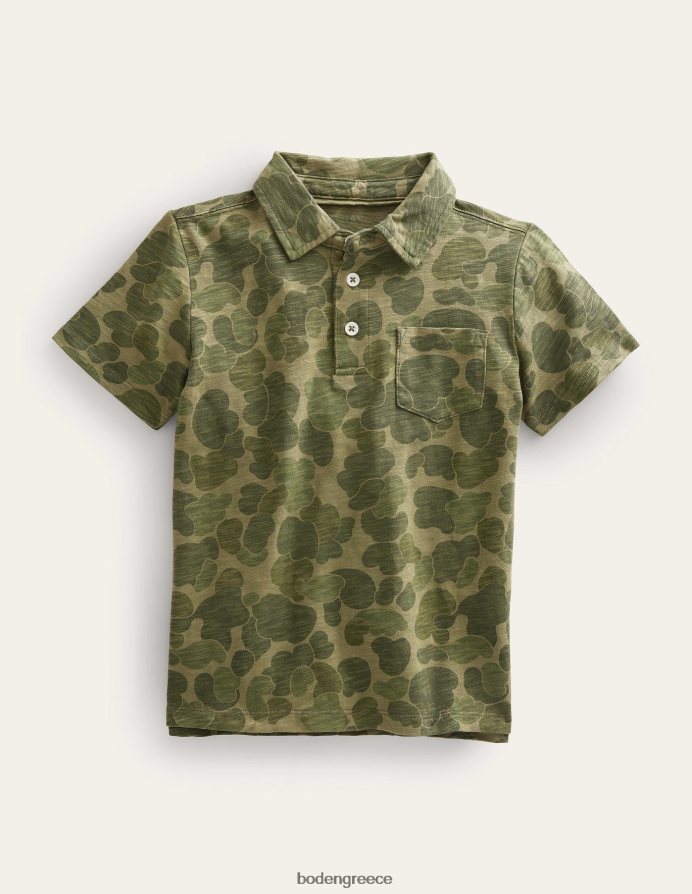 πράσινο camo είδη ένδυσης μοτίβο slub jersey polo Boden κορίτσια 464PH83058