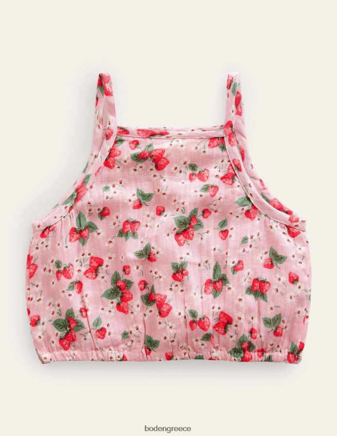 γαλλική ροζ φράουλα είδη ένδυσης διπλό πανί crop top Boden κορίτσια 464PH82910