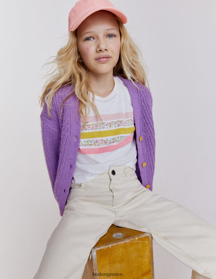 ιβουάρ λουλουδάτη ρίγα είδη ένδυσης χαλαρό cropped t-shirt Boden κορίτσια 464PH83088