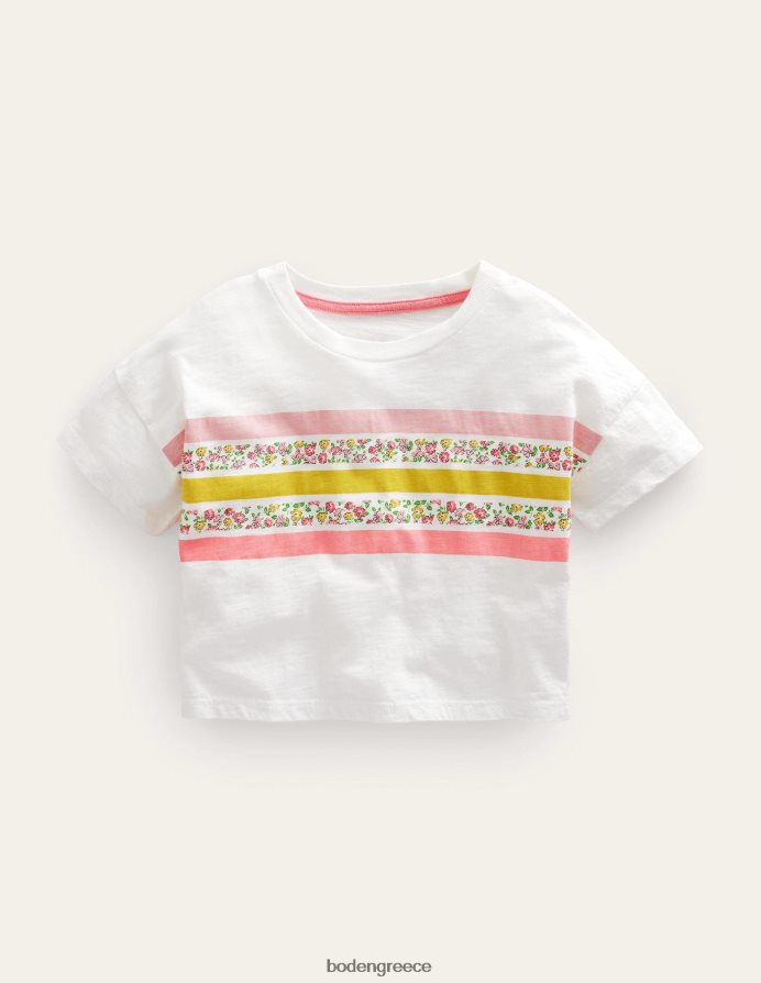 ιβουάρ λουλουδάτη ρίγα είδη ένδυσης χαλαρό cropped t-shirt Boden κορίτσια 464PH83088