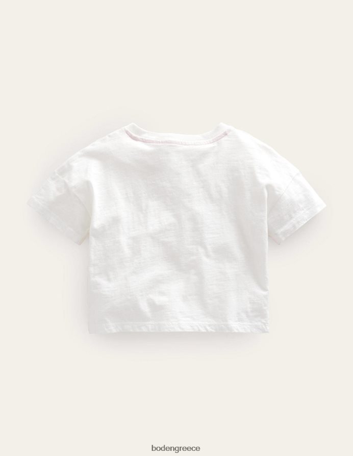 ιβουάρ λουλουδάτη ρίγα είδη ένδυσης χαλαρό cropped t-shirt Boden κορίτσια 464PH83088