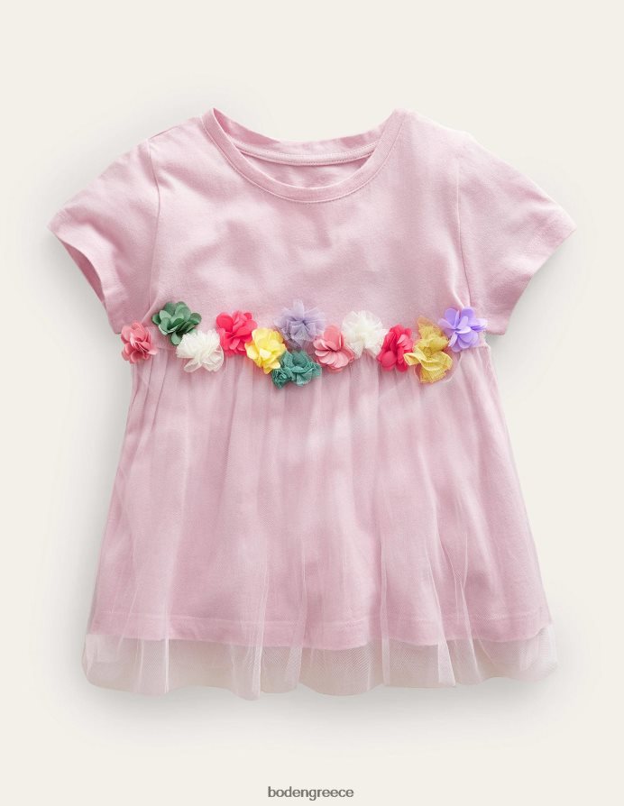 γαλλικό ροζ είδη ένδυσης μπλουζάκι απλικέ από τούλι flutter Boden κορίτσια 464PH82846