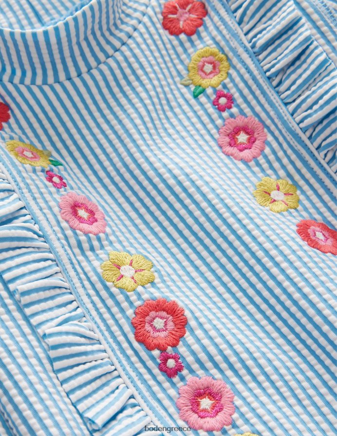 μπλε και ιβουάρ λωρίδα σανίδα του σερφ είδη ένδυσης Σετ γιλέκο frilly rash Boden κορίτσια 464PH83113