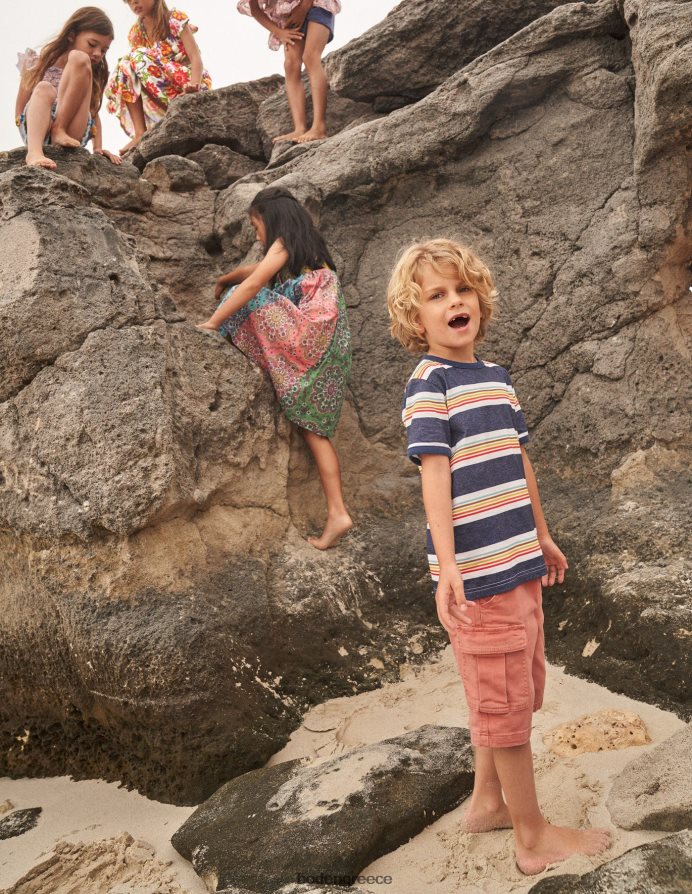 απαλό δεξιό μπλε/πολύ είδη ένδυσης ρετρό μπλουζάκι ringer ριγέ Boden κορίτσια 464PH83012