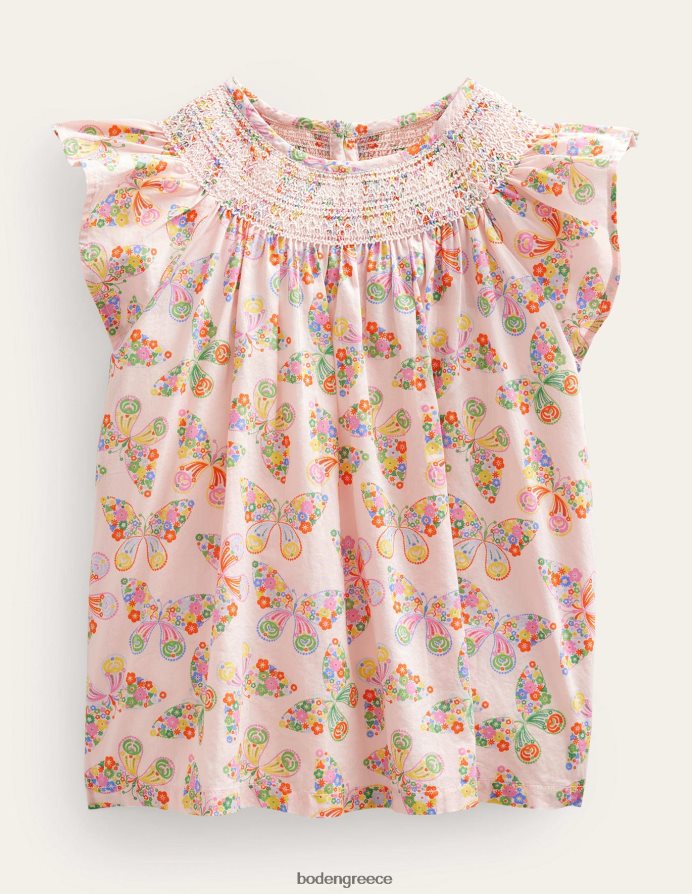 σκονισμένες ροζ πεταλούδες είδη ένδυσης υφαντό smocked top Boden κορίτσια 464PH83166
