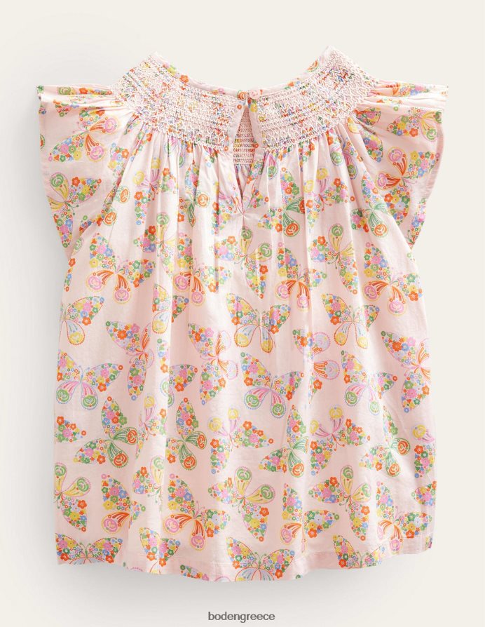 σκονισμένες ροζ πεταλούδες είδη ένδυσης υφαντό smocked top Boden κορίτσια 464PH83166