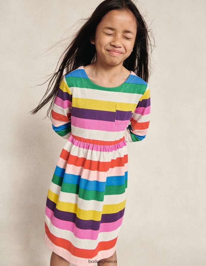 πολλαπλή λωρίδα ουράνιου τόξου είδη ένδυσης μακρυμάνικο διασκεδαστικό φόρεμα ζέρσεϊ Boden μωρό 464PH83379