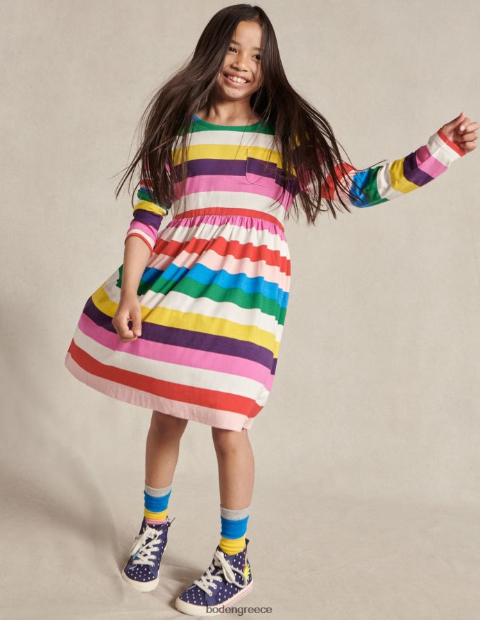 πολλαπλή λωρίδα ουράνιου τόξου είδη ένδυσης μακρυμάνικο διασκεδαστικό φόρεμα ζέρσεϊ Boden μωρό 464PH83379