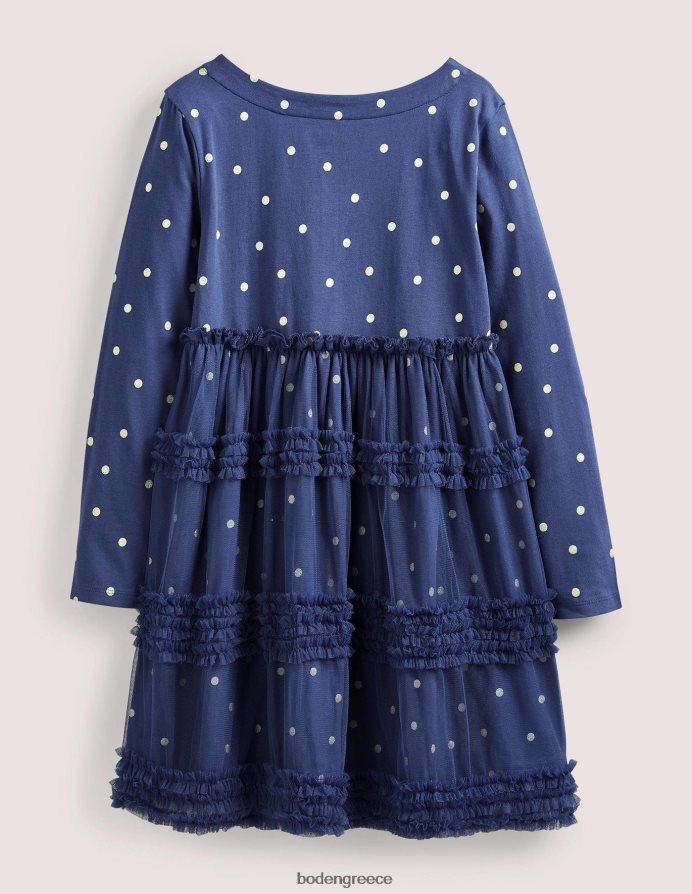 δεξιά μπλε/χρυσή κηλίδα είδη ένδυσης μακρυμάνικο ζέρσεϊ φόρεμα από τούλι Boden μωρό 464PH83387