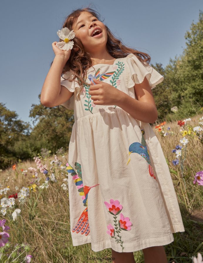 λοβό βανίλιας είδη ένδυσης φόρεμα απλικέ με φτερούγισμα Boden μωρό 464PH8344