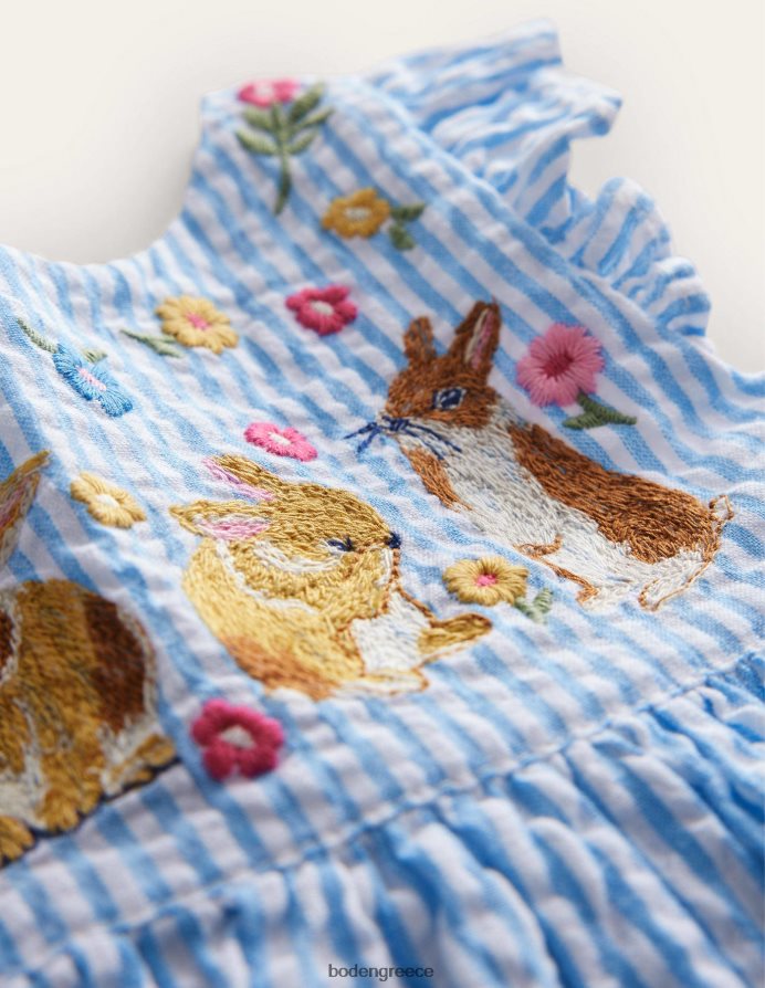 ιβουάρ/μπλε κουνελάκι είδη ένδυσης υφαντό φόρεμα πινι Boden μωρό 464PH83474