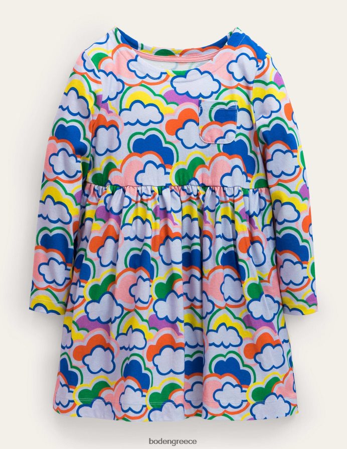 μπλε πολλαπλά ουράνια τόξα είδη ένδυσης μακρυμάνικο διασκεδαστικό φόρεμα ζέρσεϊ Boden μωρό 464PH83479