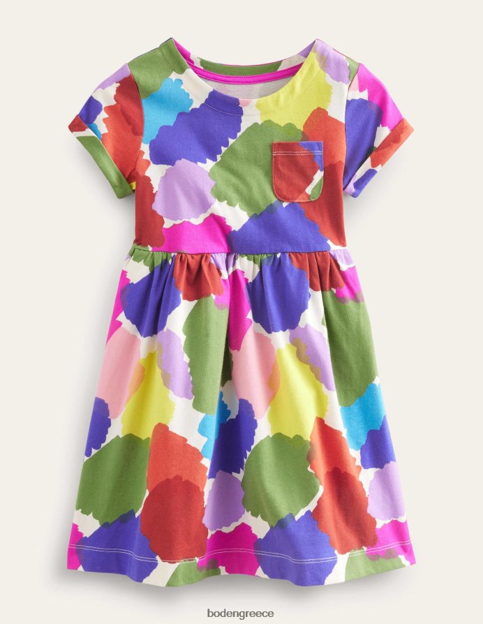 έμπλαστρο πολλαπλών χρωμάτων είδη ένδυσης κοντομάνικο διασκεδαστικό φόρεμα ζέρσεϊ Boden μωρό 464PH8350