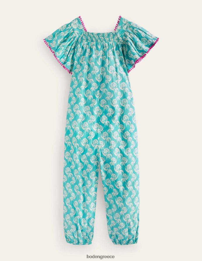 φλοράλ σφραγίδα δελφινιού μπλε είδη ένδυσης χαλαρή ολόσωμη φόρμα από βαμβακερή ποπλίνα Boden μωρό 464PH8356