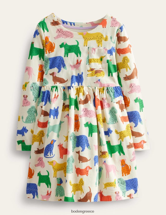 ιβουάρ παιχνιδιάρικα κουτάβια είδη ένδυσης μακρυμάνικο διασκεδαστικό φόρεμα ζέρσεϊ Boden μωρό 464PH8360