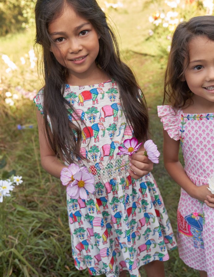 Ξύλο ελέφαντα με λοβό βανίλιας είδη ένδυσης εμπριμέ γιορτινό φόρεμα Boden μωρό 464PH8366