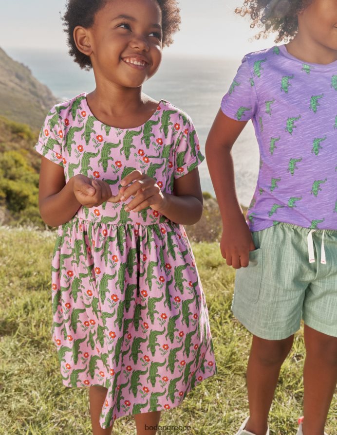 μαλακοί κρόκοι λεβάντας είδη ένδυσης κοντομάνικο διασκεδαστικό φόρεμα ζέρσεϊ Boden μωρό 464PH8372